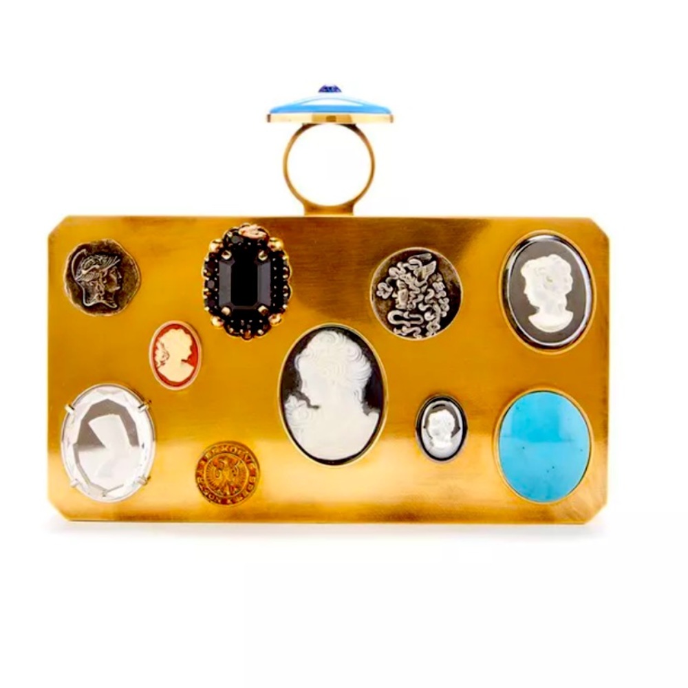 Oscar De La Renta Cameo Brass Minaudiere In Gold